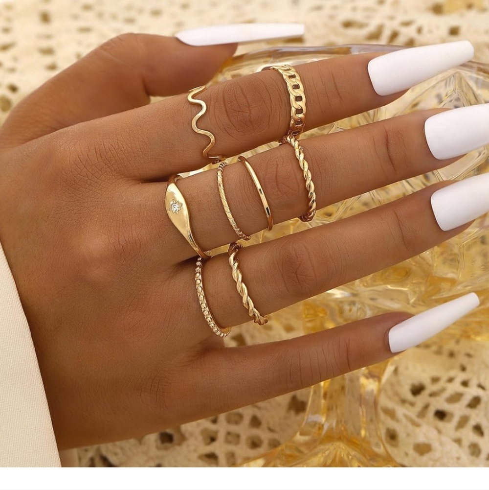 Gold Stackable Midi & Knuckle Ring Set - Women Je… - image 7